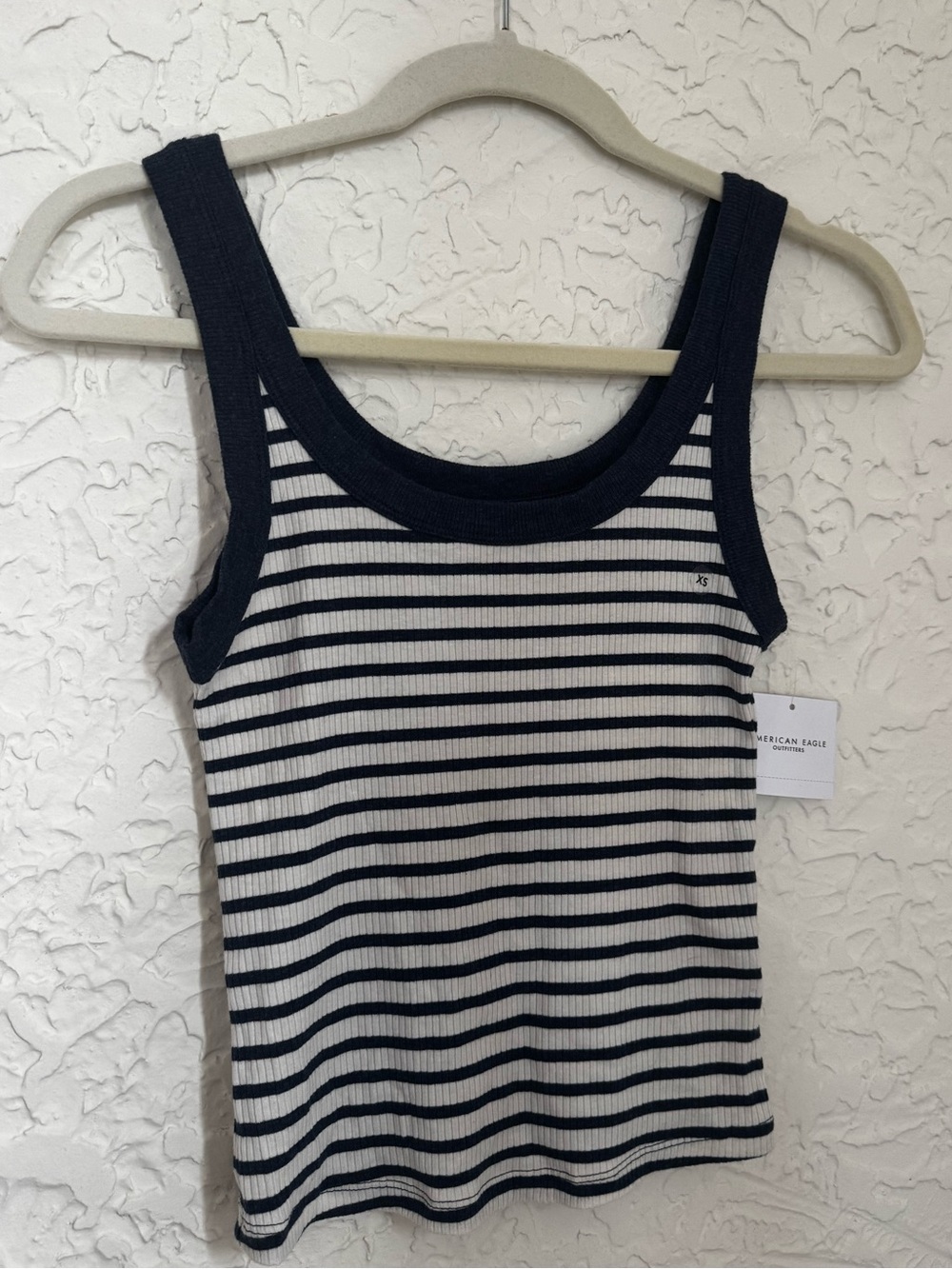 XS American Eagle Outfitters Navy & Creamy White Ribbed Stripe Tank